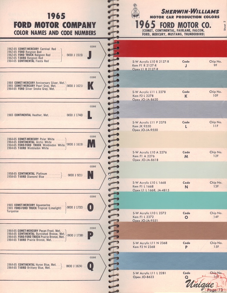 1965 Ford Paint Charts Williams 2